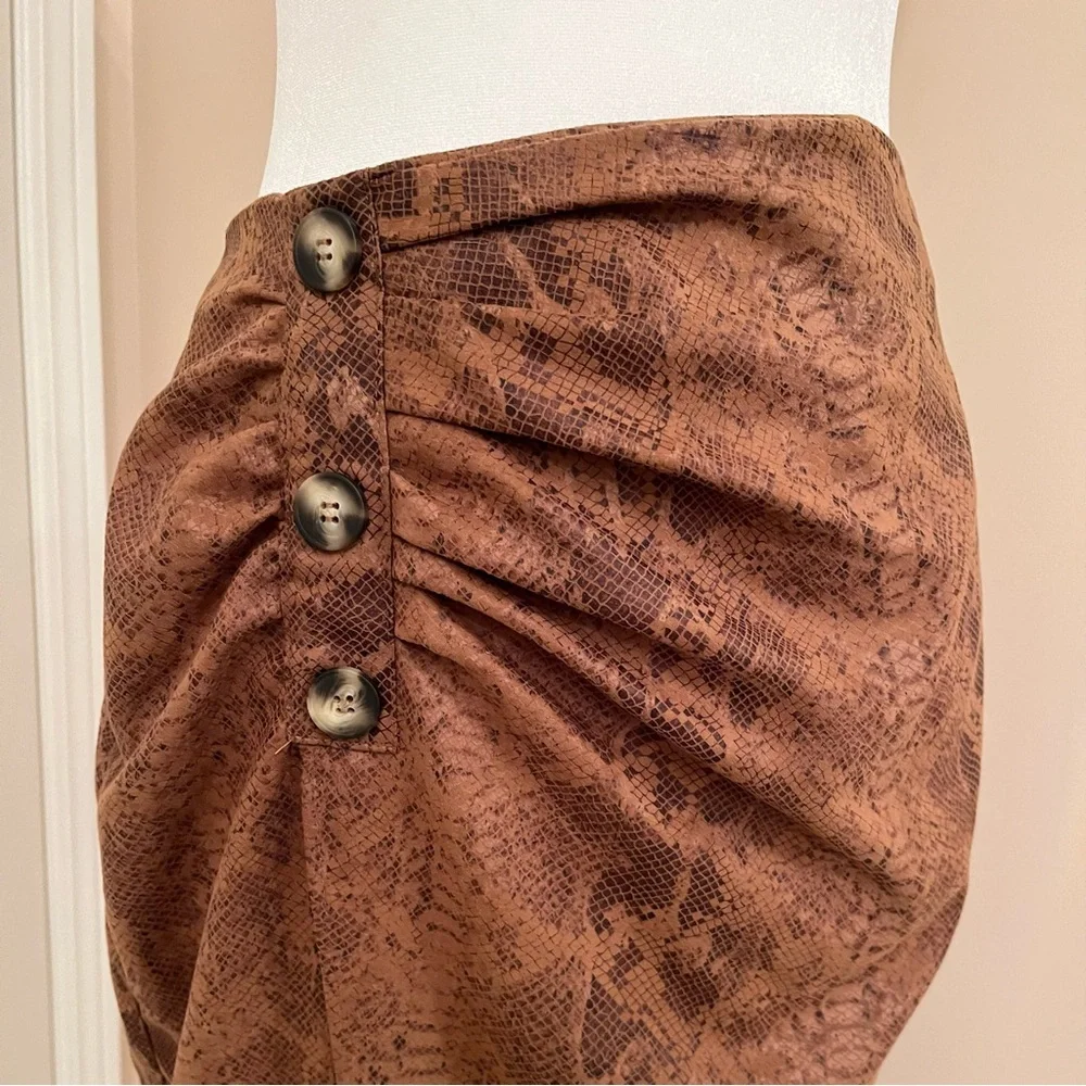 Zara Brown Snake Print Pencil Skirt Front Slit Size S - Picture 3 of 9